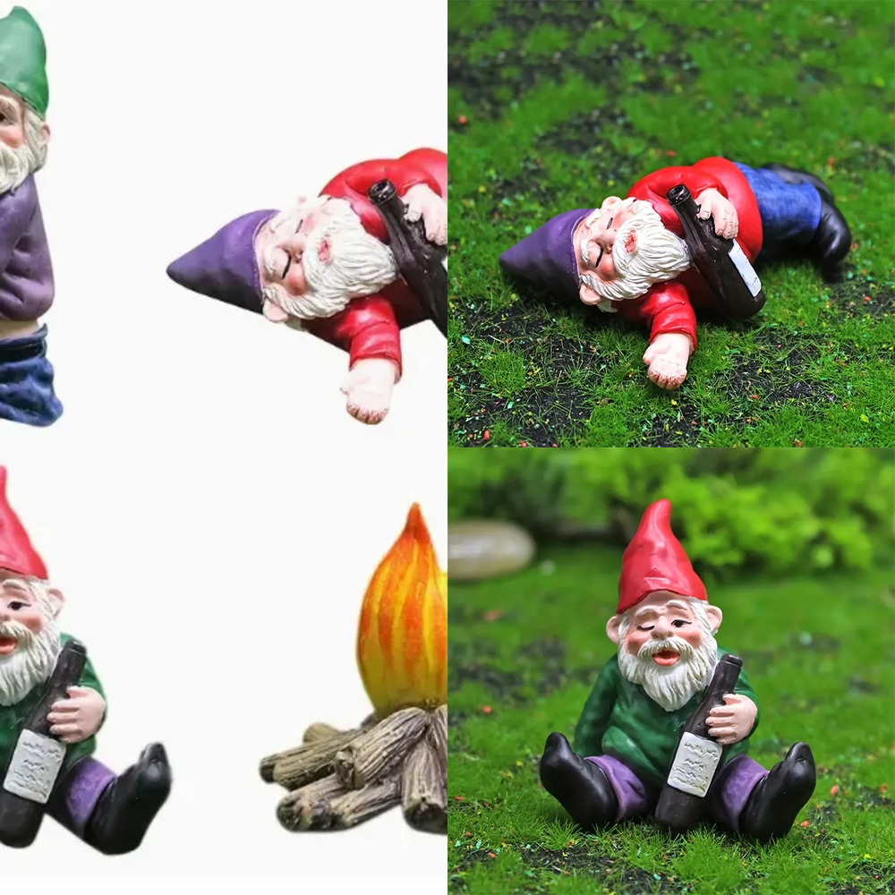 New 4Pcs, Drunken Gnomes Resin Craft Decorations Gardening Decorations, Fun Garden Gnomes, Miniature Decorative Accessories