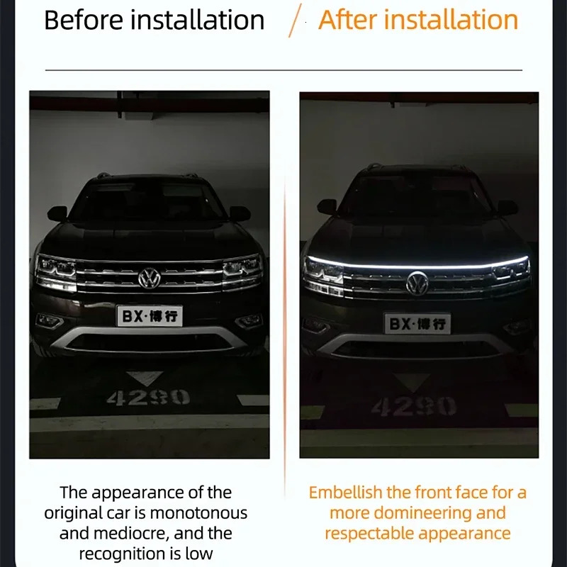 New 1Pcs LED Hood Decorative Strip Start Scan Meteor Dynamic Car Daytime Running Light DRL With Turn Signal Lamp 12V