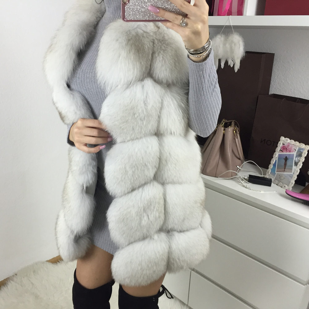 QUEENTINA Winter New Womens Natural Coat Brown Square Pattern Handcrafted Products Sleeveless Real Fox Fur Vest