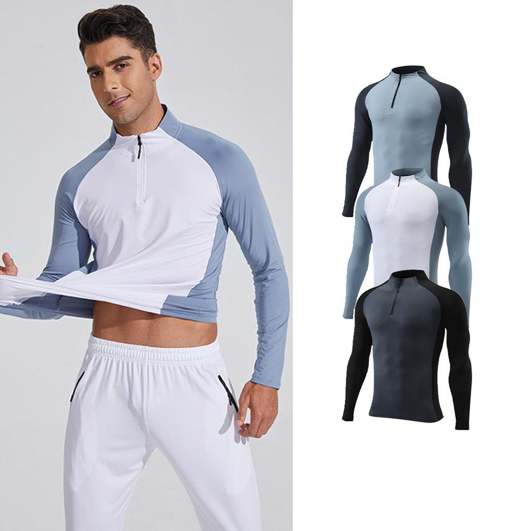 L-089 Men's Long Sleeve Quick-Dry Half-Zip Training Shirt for Aerobic Running and Fitness sports tops, Spring and Autumn style yoga Outfits Fitness Wear