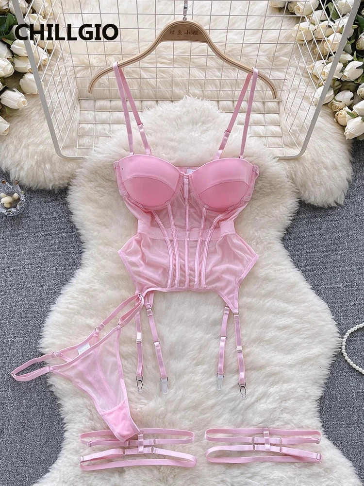 CHILLGIO Women Sexy Mesh Transparent Bra Brief Suits Fashion Erotic Intimate Lingerie Bodycon Push Up Underwire Underwear Sets 241031