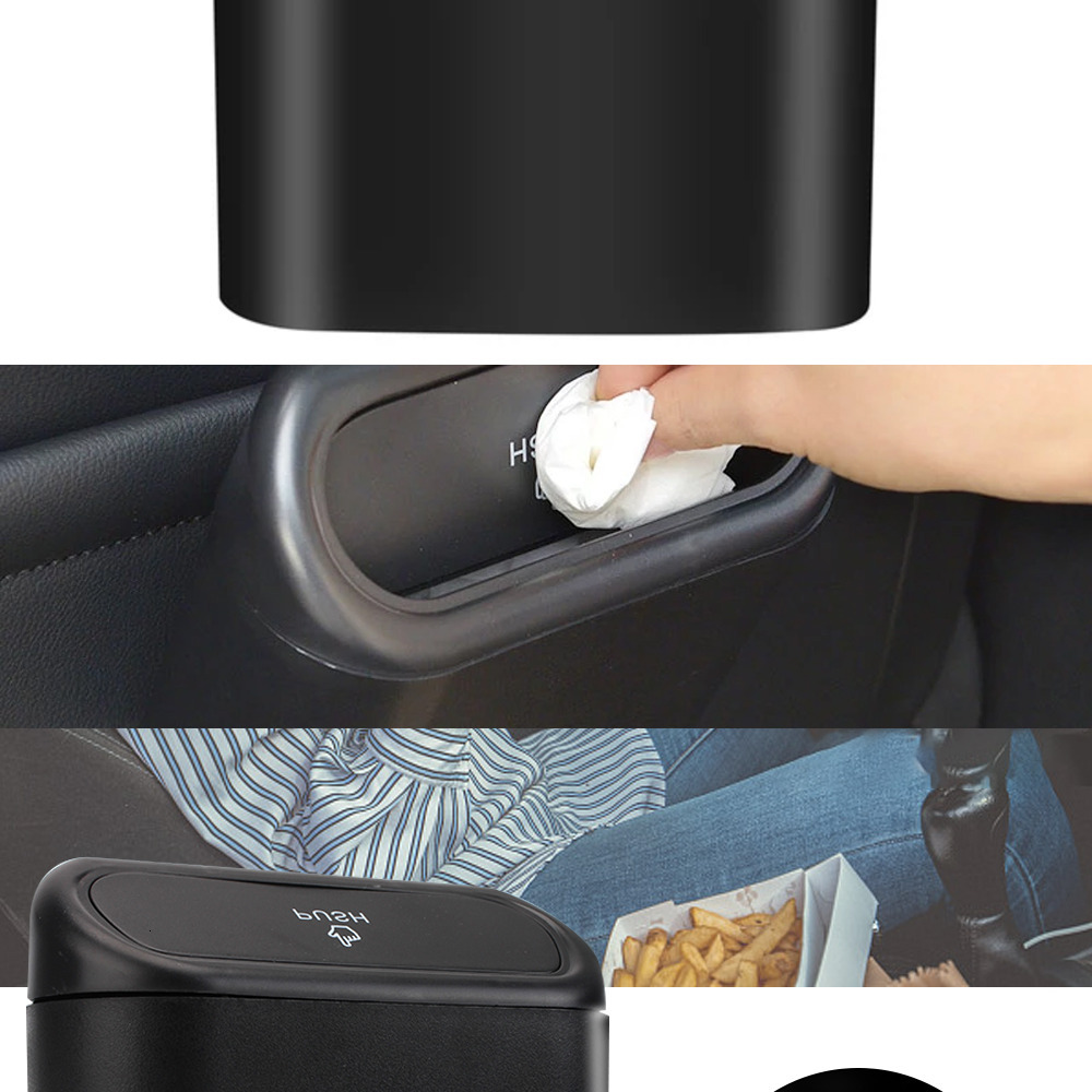 New 1L Car Interior Storage Case Trash Bin Push Can Mini Tray Dustbin Garbage Box Door Seat Clip Stand Holder Automotive Accessories