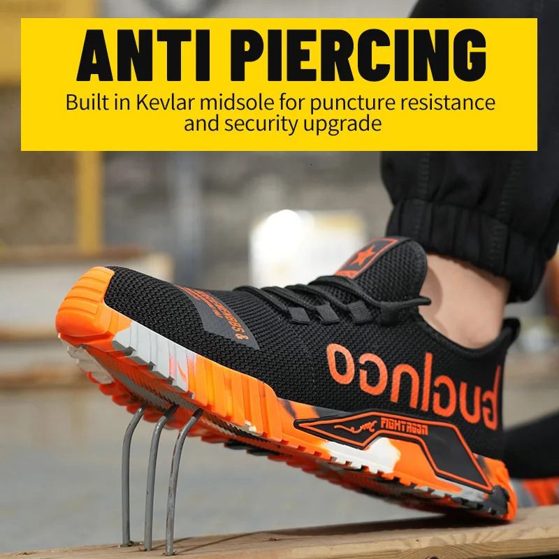 Fashion Sports Shoes Work Boots Puncture-Proof Safety Shoes Men Steel Toe Shoes Security Protective Shoes Indestructible 241031
