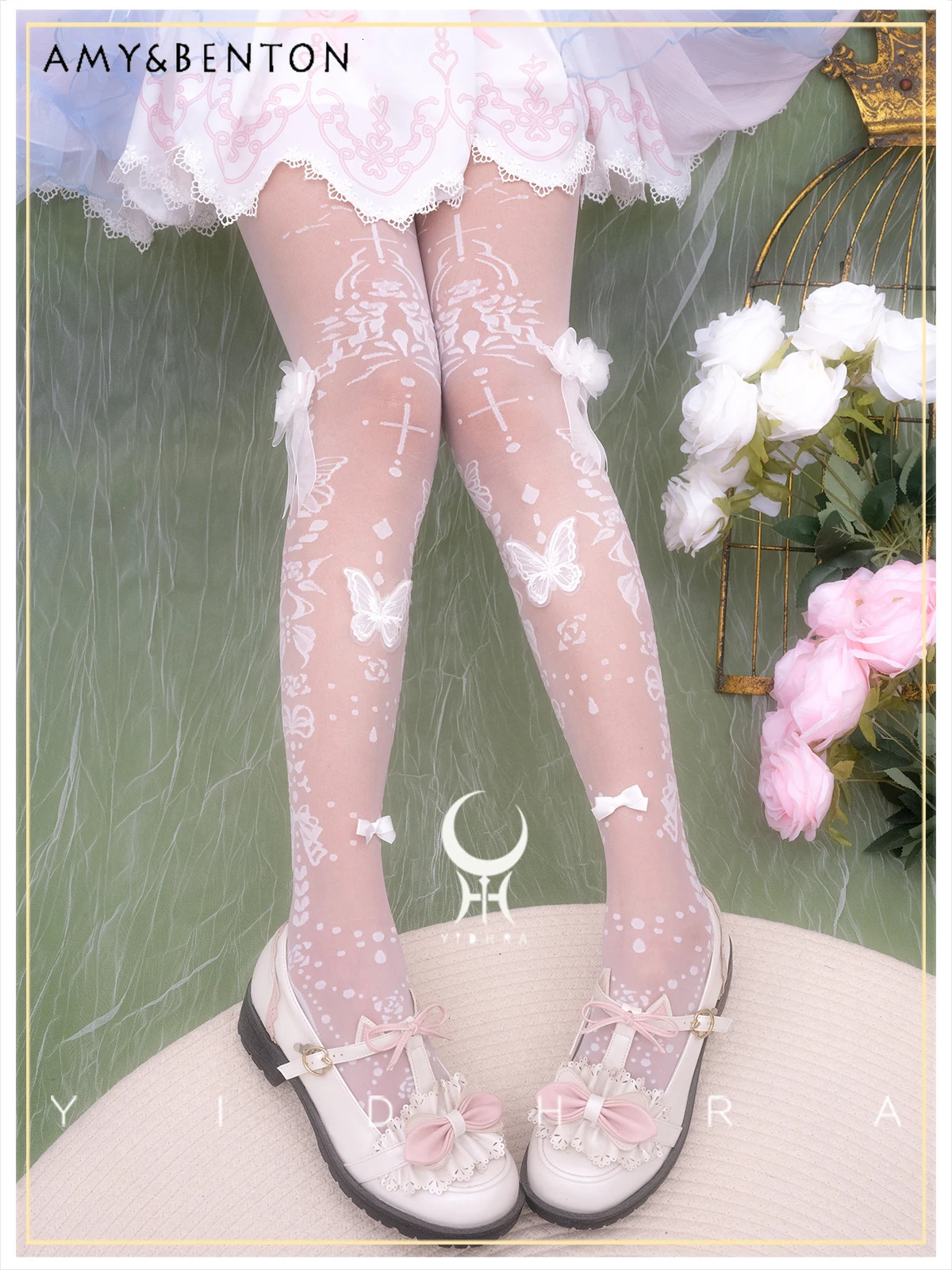 Original Lolita Pantyhose Women Summer Heavy Industry Gorgeous Sweet Bow Print Pantyhose Versatile Kawaii Thigh High Stockings 241031
