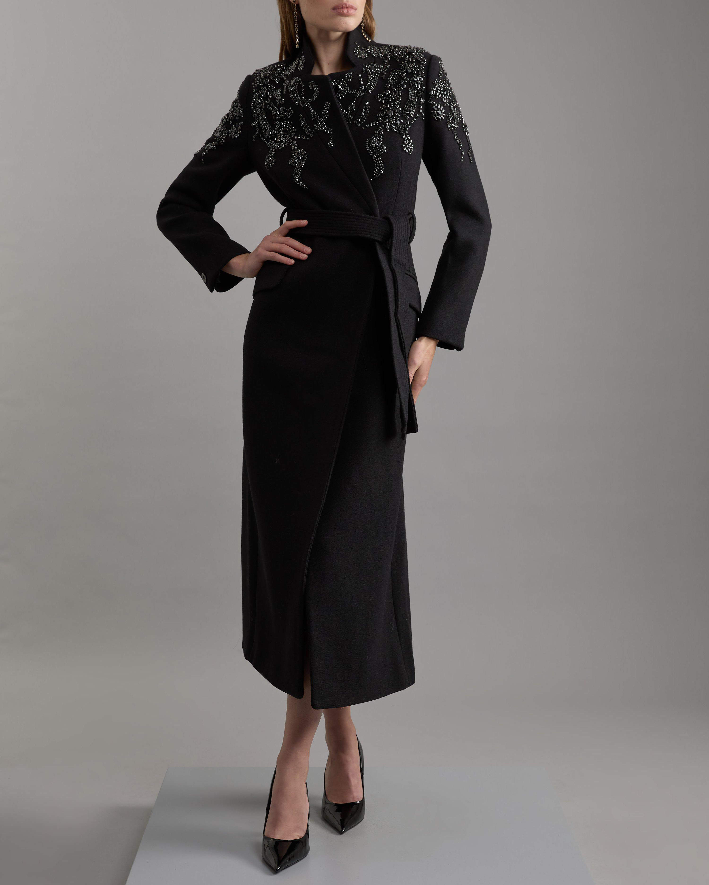 Beading Women Long Blazer Dress With Belt Luxury Pearls Prom Evening Guest Formal Wear Custom Made Jacket One Piece