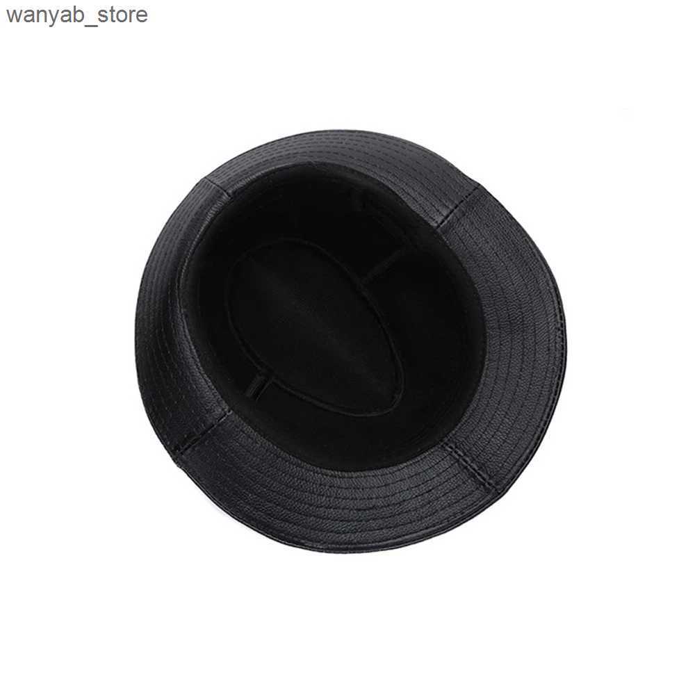 Stingy Brim Hats 2024 Autumn Men Real Genuine Cowhide Leather Top Hats Men Fashion Caps Winter Warm New Cowboy % Real Cowhide Leather Hats L240910 L09