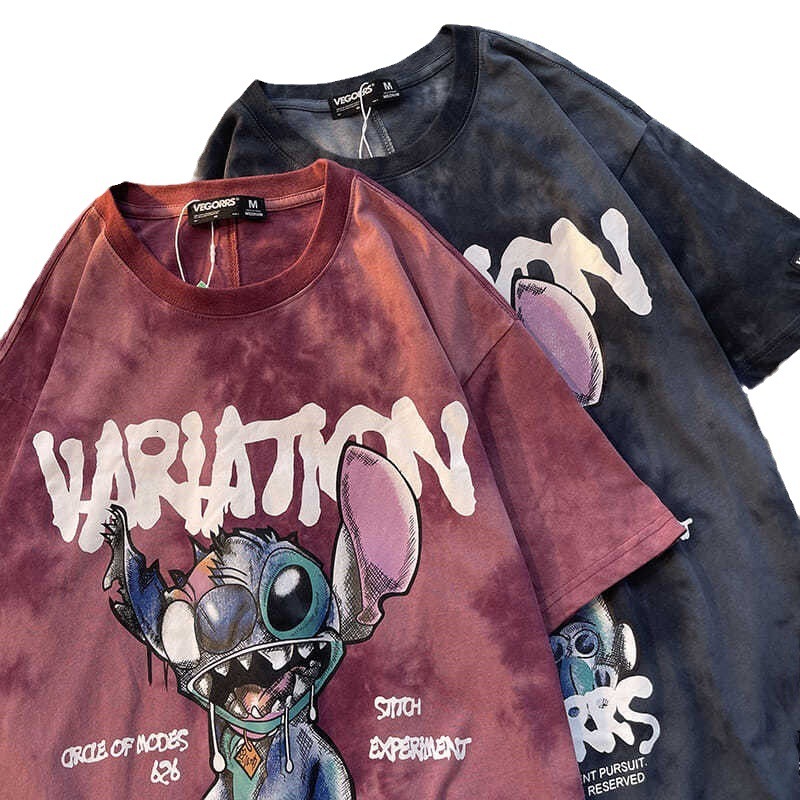 Designer fashion couple tie dyed loose short sleeved T-shirt women's summer dress new China-Chic half sleeve student top