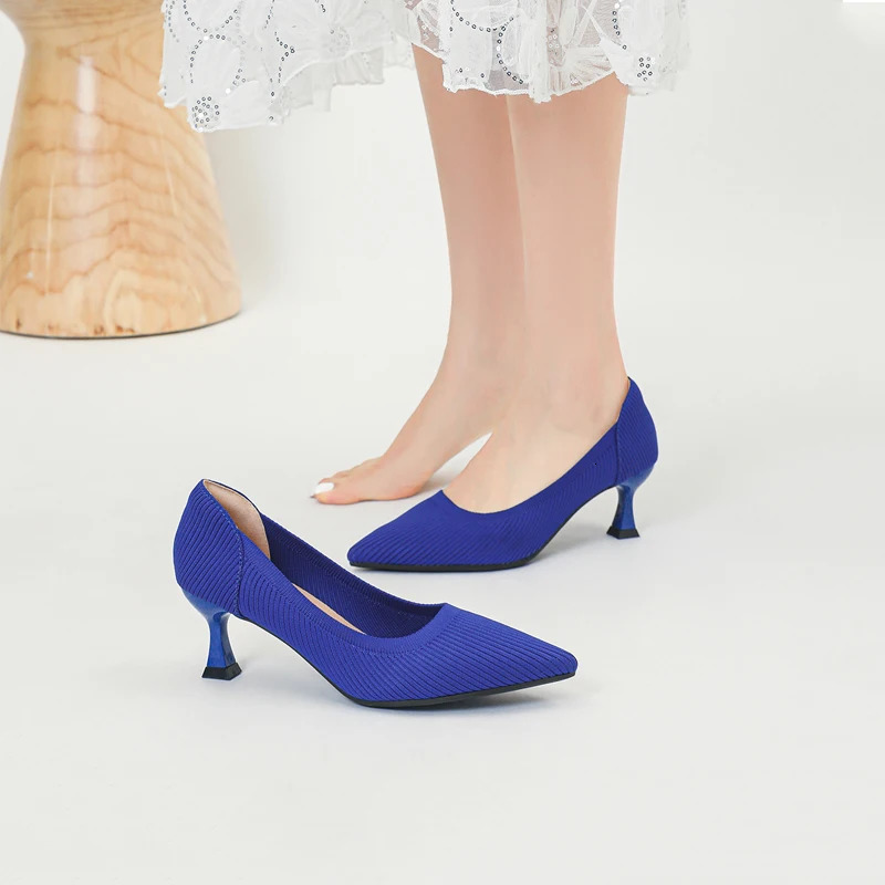 Womens High Heels Fashion Pattern Soft Knitted Comfortable Breathable Shoes 2024 6cm High 241031