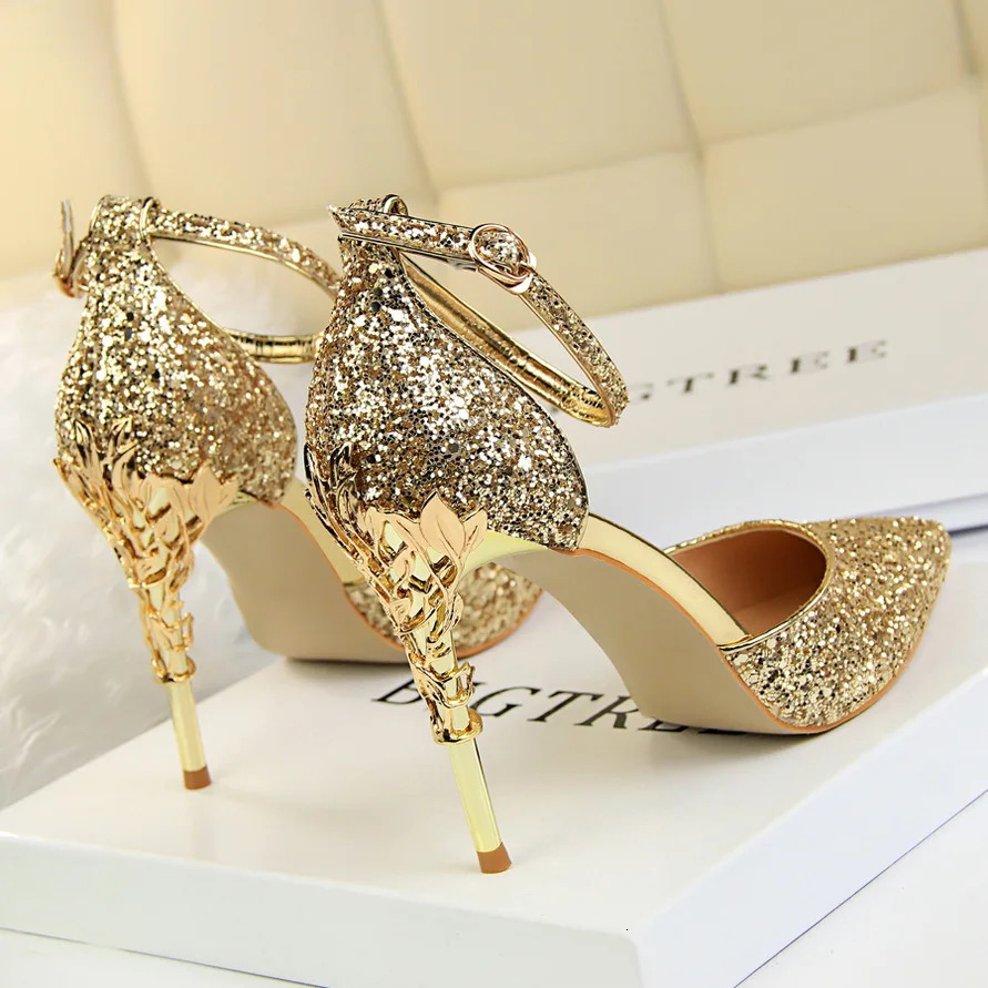 Summer Women 7.5cm 9.5cm High Heels Bling Sandals Lady Wedding Bridal Low Heels Gold Silver Sandles Sparkly Sequins Shoes 241030