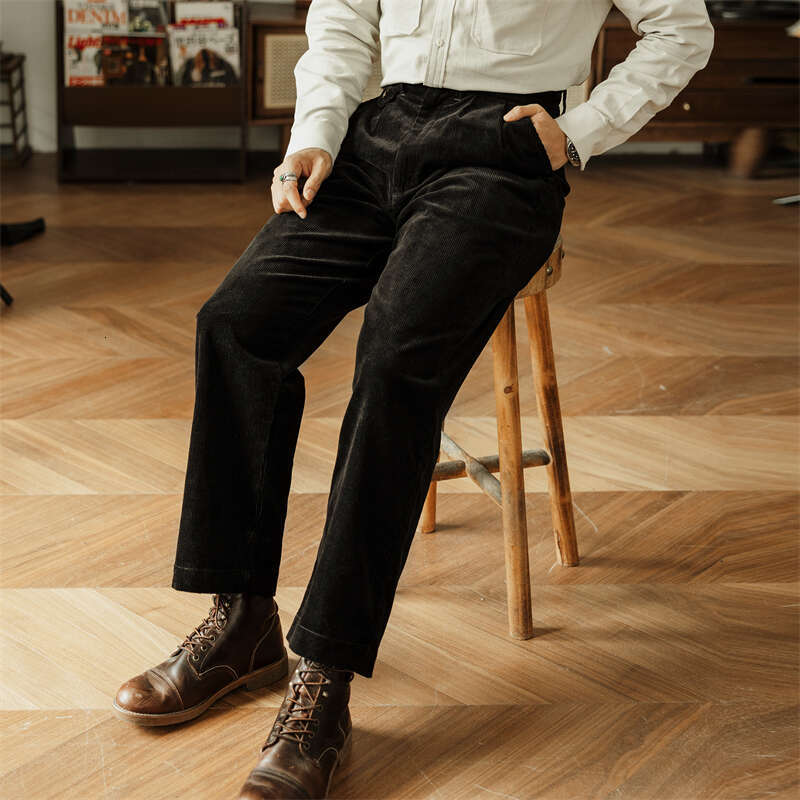 Red Tornado Corduroy French Work Pants In Black Heritage Style Men Casual Trousers