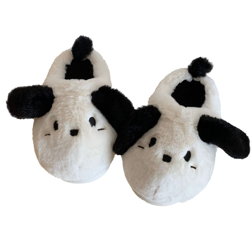 Cartoon puppy Family Slipper Woman Girl Cute fluffy winter warm plush indoor flats Bedroom slide casual women's cotton slipper