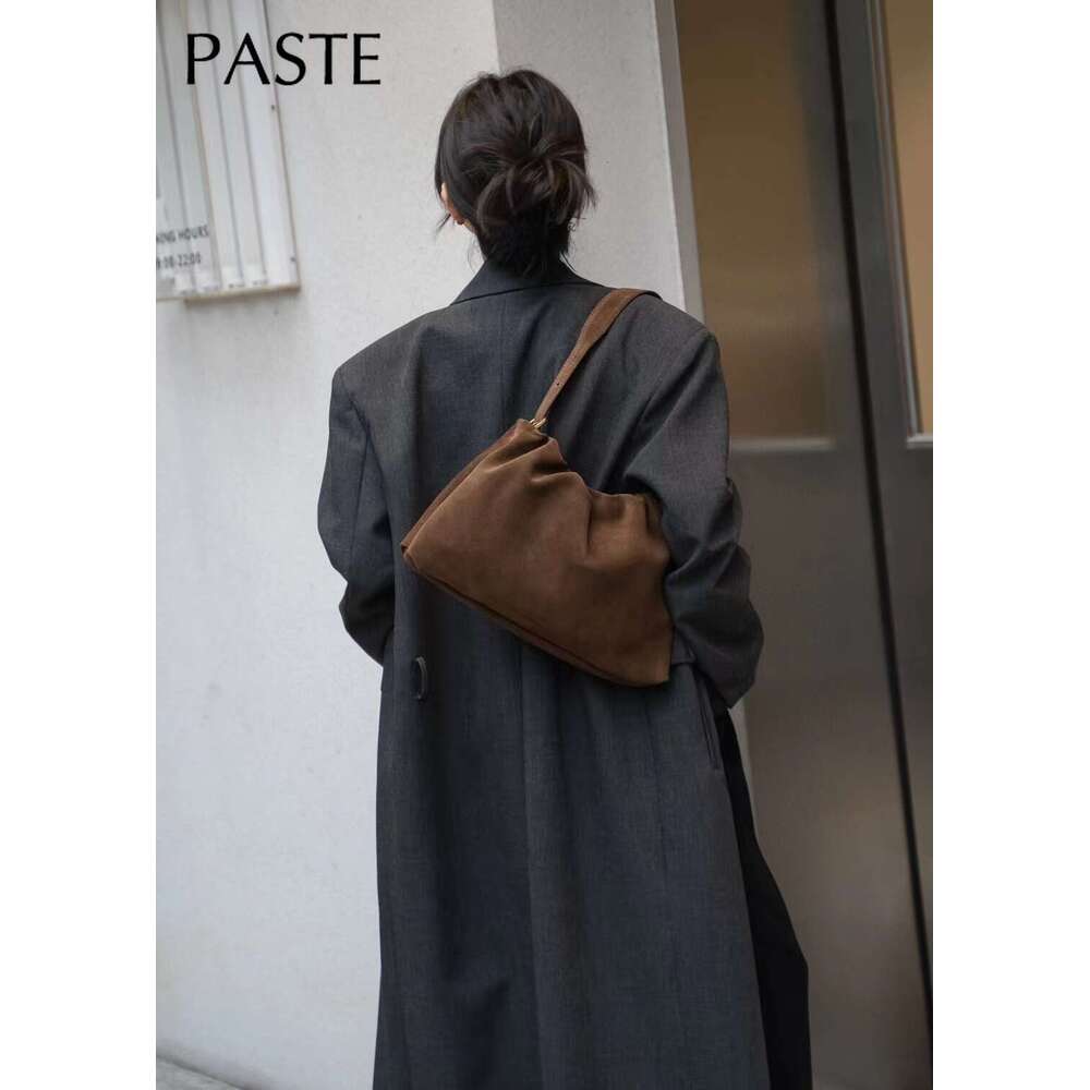 Grey Color Matte Suede Cow Leather Women Armpit Shoulder Coffee Winter Quality Chamois Female Crossbody Bag 2 Straps