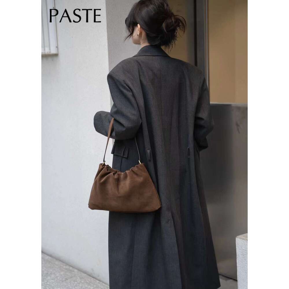 Grey Color Matte Suede Cow Leather Women Armpit Shoulder Coffee Winter Quality Chamois Female Crossbody Bag 2 Straps