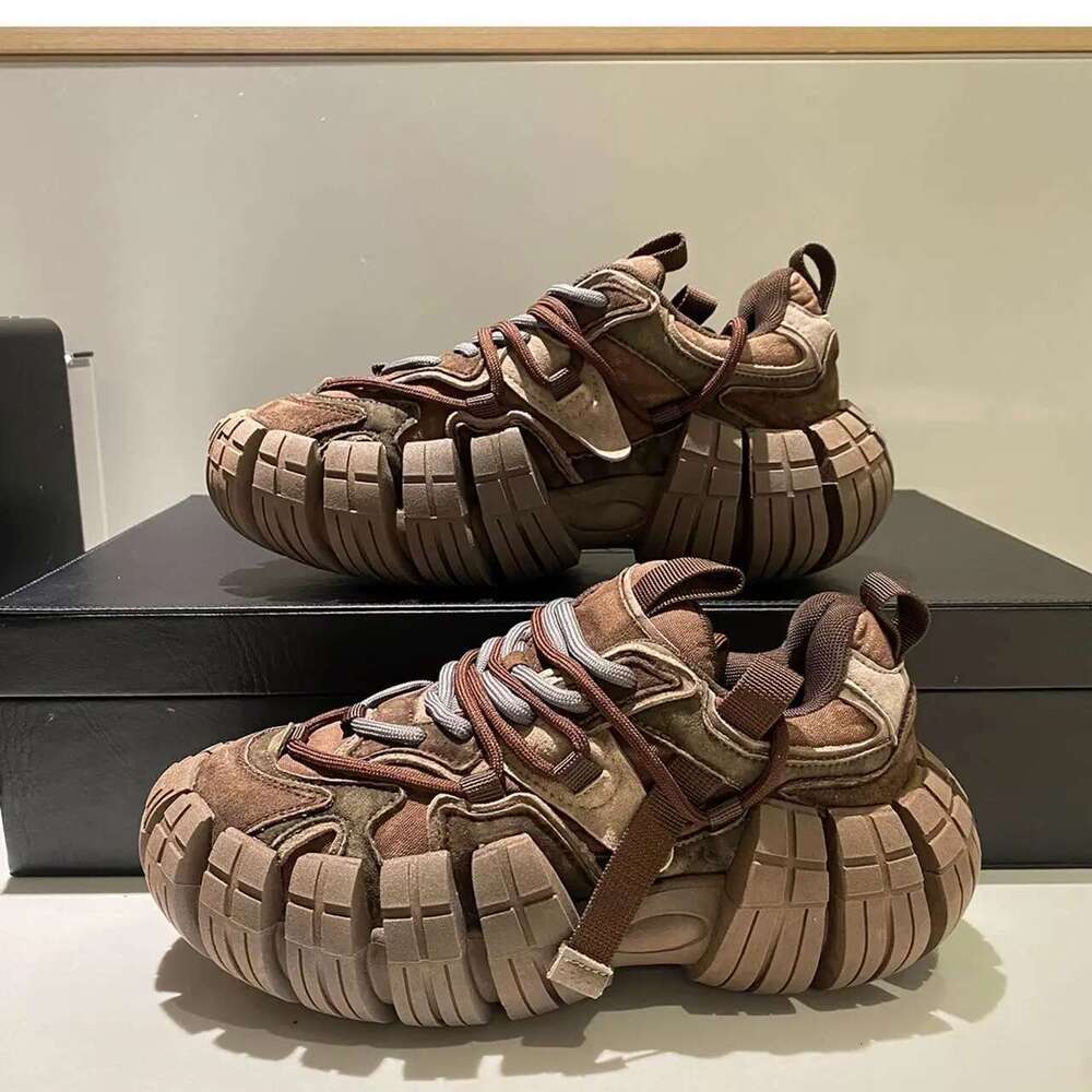 Chunky Sneaker Men Designer Tire Sole Sport Fashion Casual Microfiber Leather Height Increased Flat Platform Running Shoes