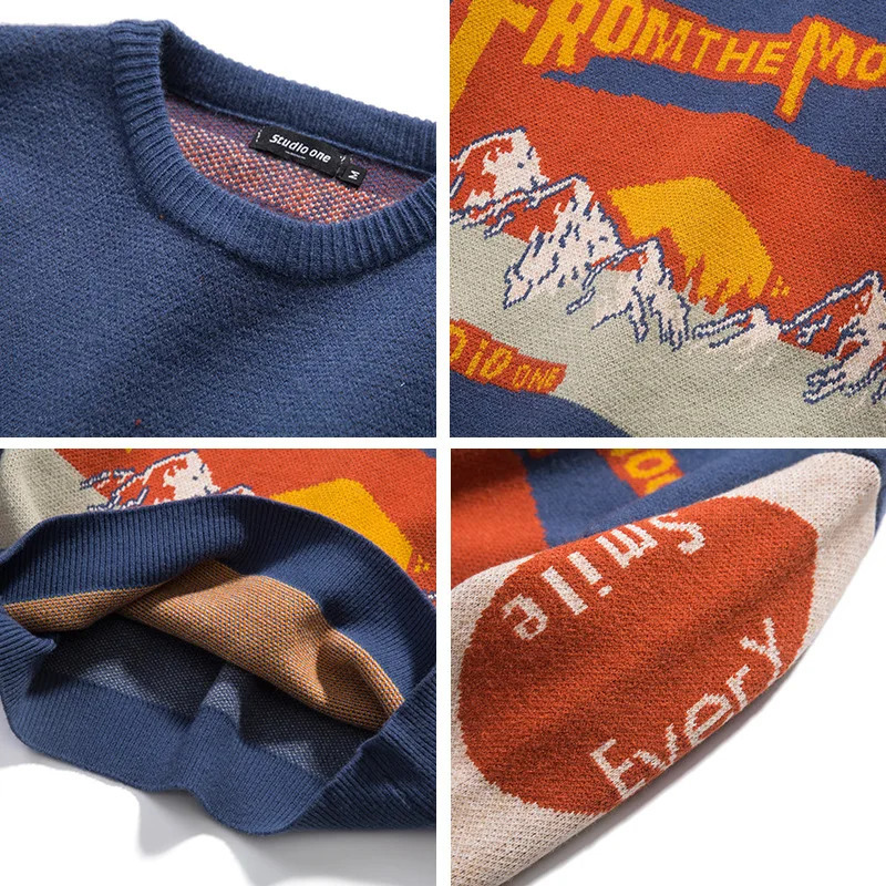 Spring and Autumn Fashion Casual Loose Mens Sweater Color Block Letter Printing Harajuku Pullover Couple Street Ropa De Hombre 241031