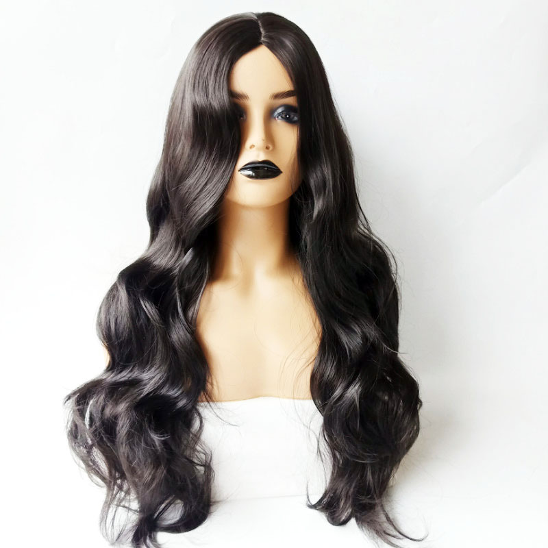 Women's wig middle part black big wave long curly hair African synthetic silk wigs human hair