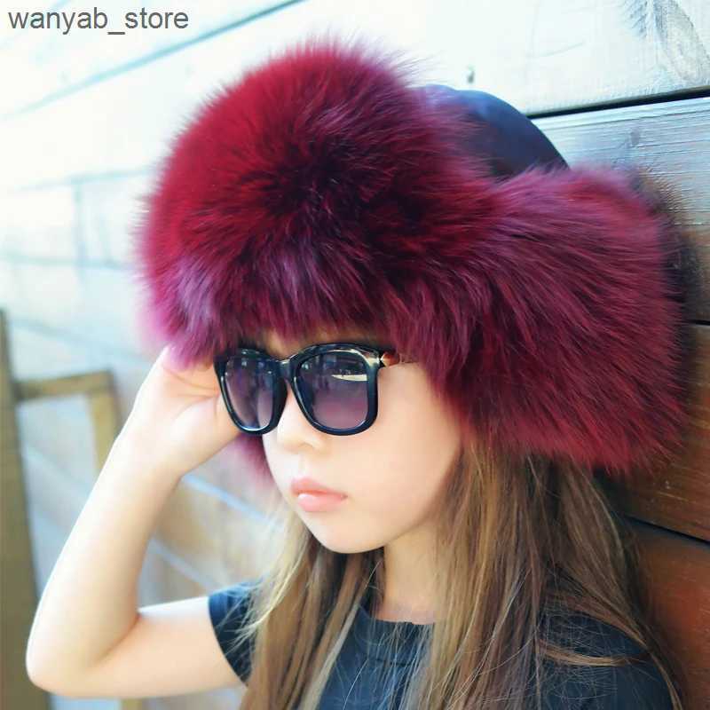 Stingy Brim Hats Russia Kids Hat Children Girls Warm Winter Fur Real Fur Zorro Baby Hat Solid Color Caps Kids Warm Ears Children Kids Hat L240910