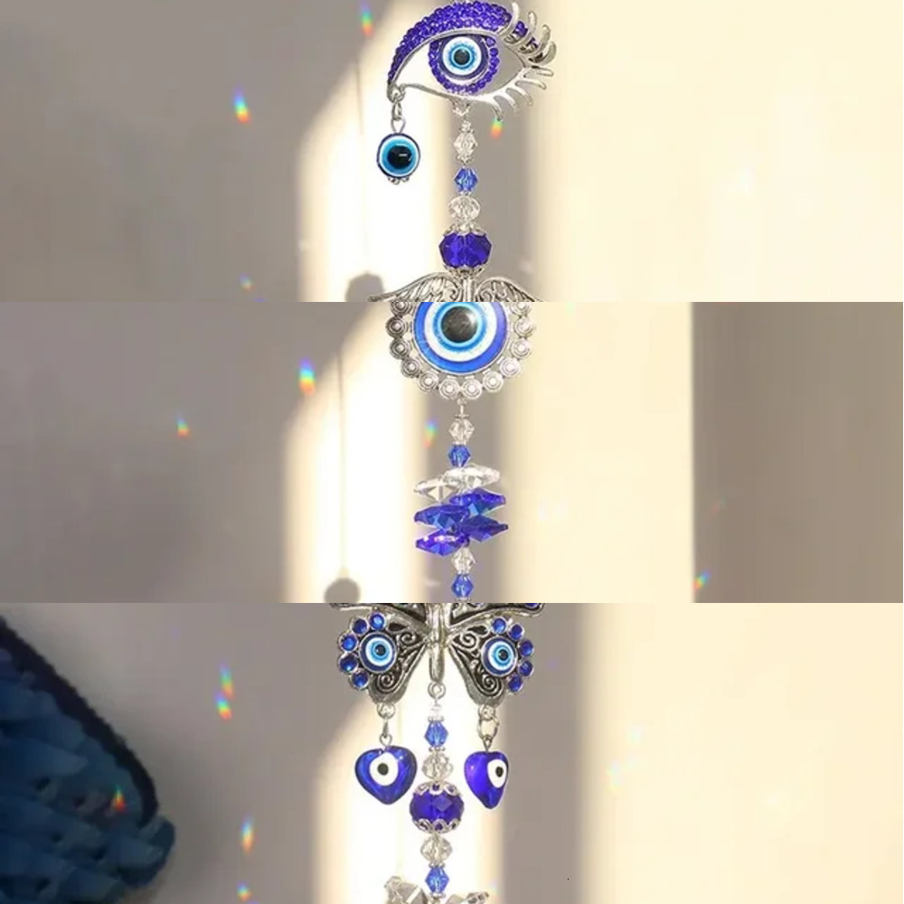 New Hanging Crystal Sun Evil Eye A Hand Rainbow Maker Colored Glass Light Catcher Prism Home Garden Decoration Decor