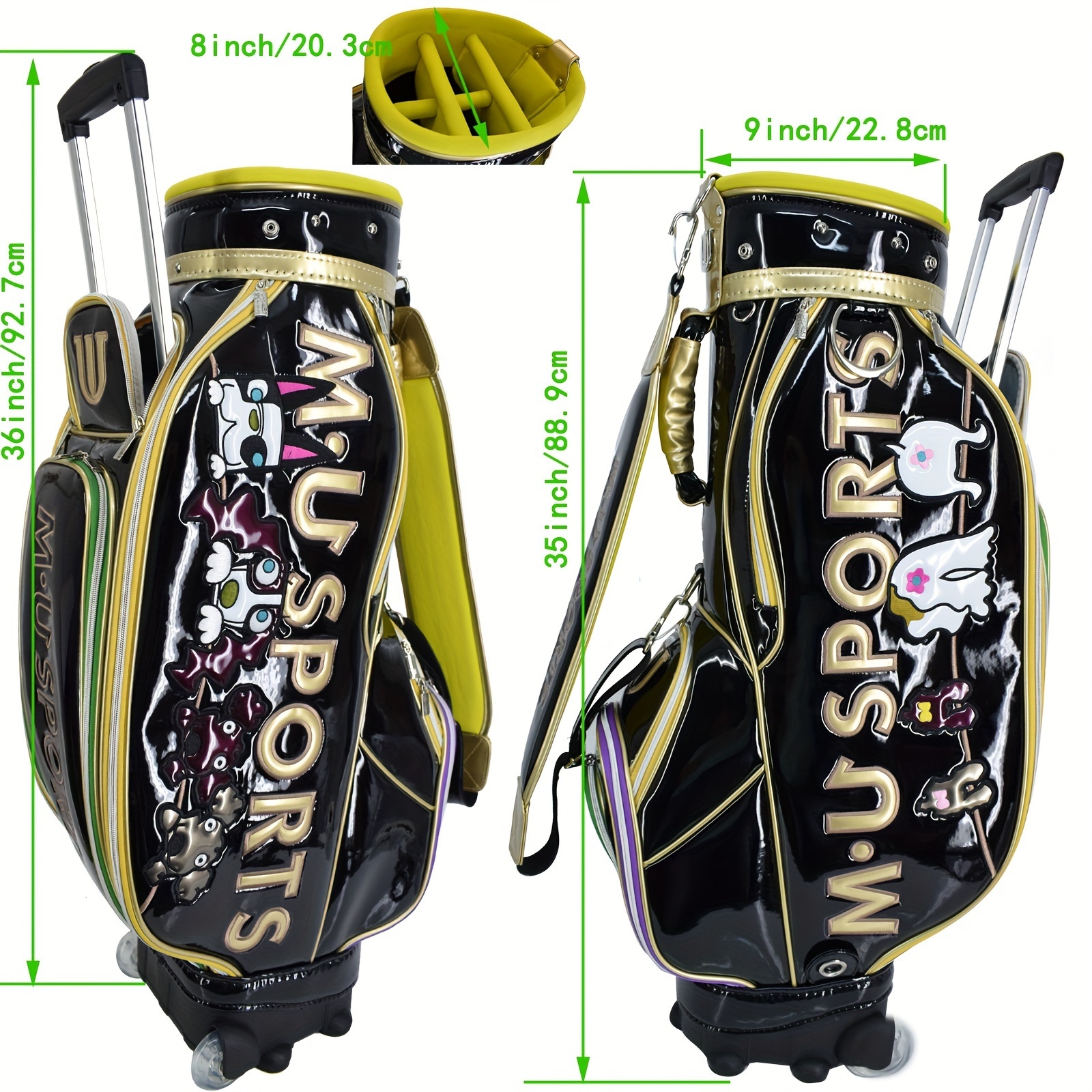 Water resistant golf cart bag with wheels - durable PVC, black, suitable for outdoor sports and fitness equipment
