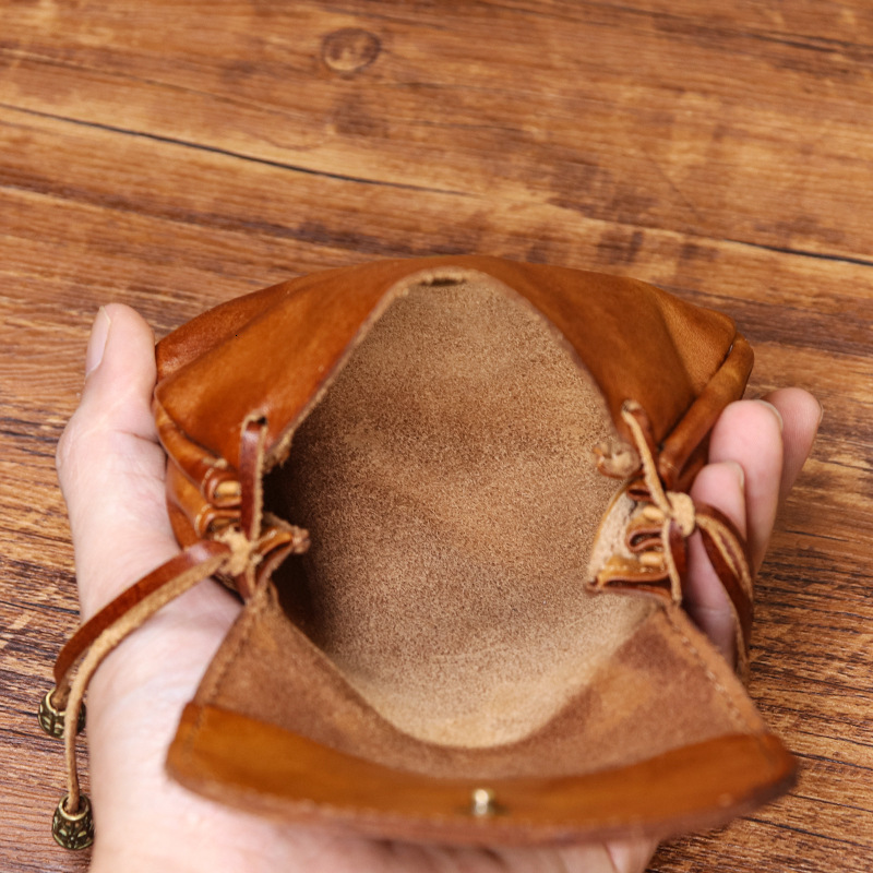 New designer handmade color wiping plant tanning coin purse suitable for women's Chinese style top leather key headphone storage bag