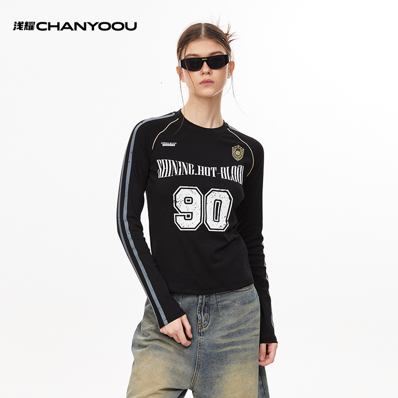 Designer Shallow Shine Clothing | American Three Bar Hot Girl Shoulder T-shirt Short Women's Autumn Trend Brand Sweet Cool Style Sports Top