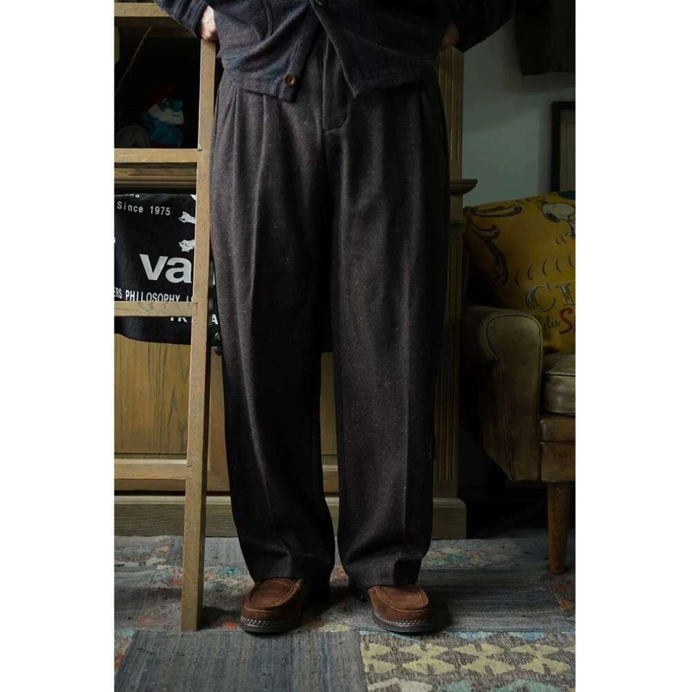Second Order Colorful Dots Wool Tweed Double Pleated Pants Heritage Men's Versatile Trousers
