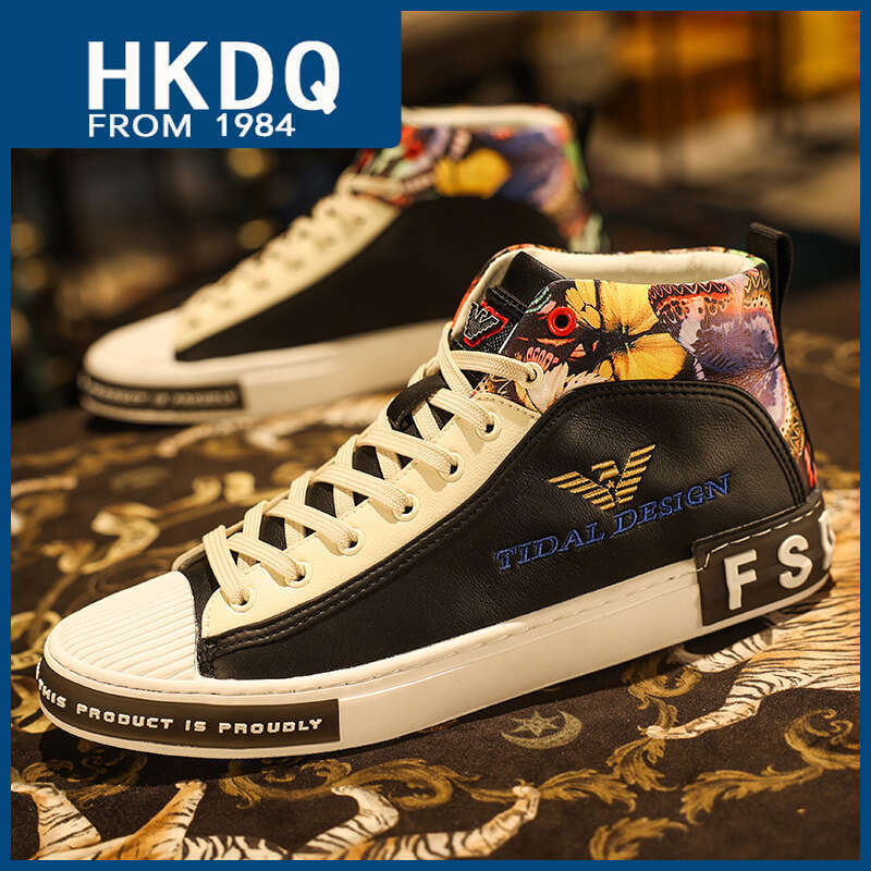HKDQ New Brand Men's Sports Black High Top Sneakers Fashion Designer Men Outdoor Casual Skateboard Shoes