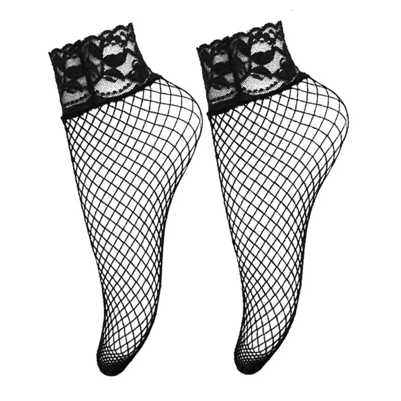 Sexy Fishnet Socks Women Black Hollow Out Short Ankle Lace Socks Summer Frilly Womens Nylon Transparent Sock Sokken Vrouwen 241031