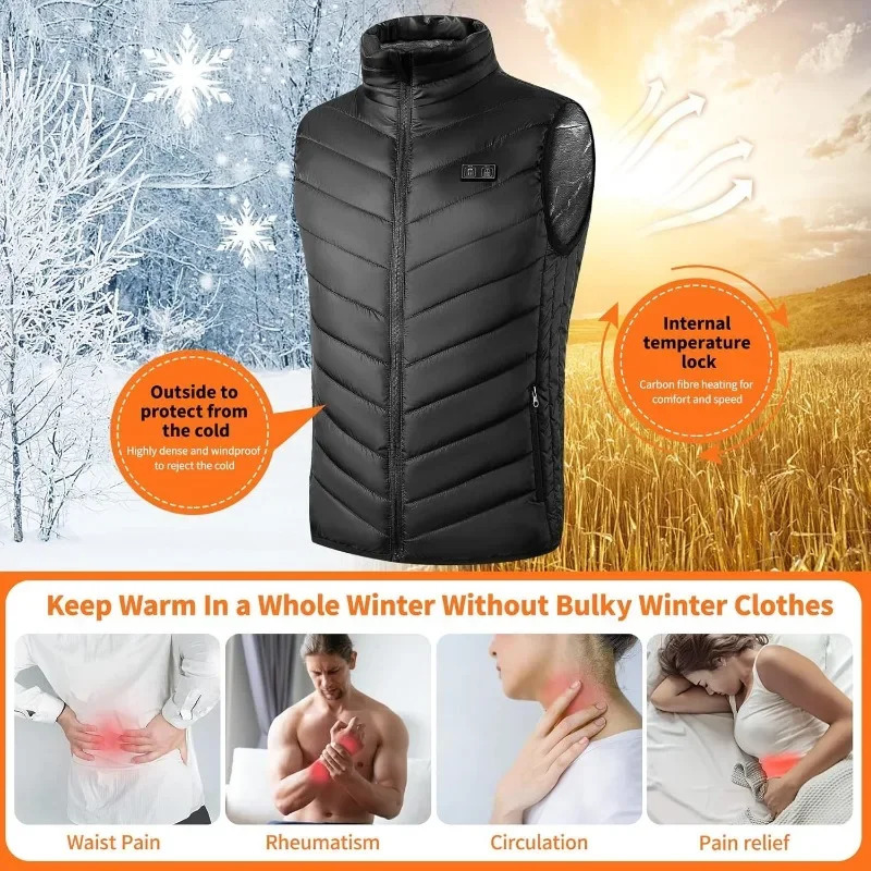 21 Heated Zones Mens Heated Vest Winter Heated Vest for Men Womens USB Tactical Jacket Thermal Vest Body Warmer Coat S-6XL 241031
