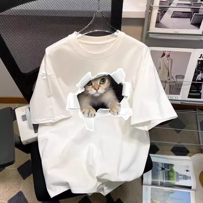 Designer's pure cotton women's short sleeved T-shirt brand internet famous loose round neck trendy white printed top versatile base shirt