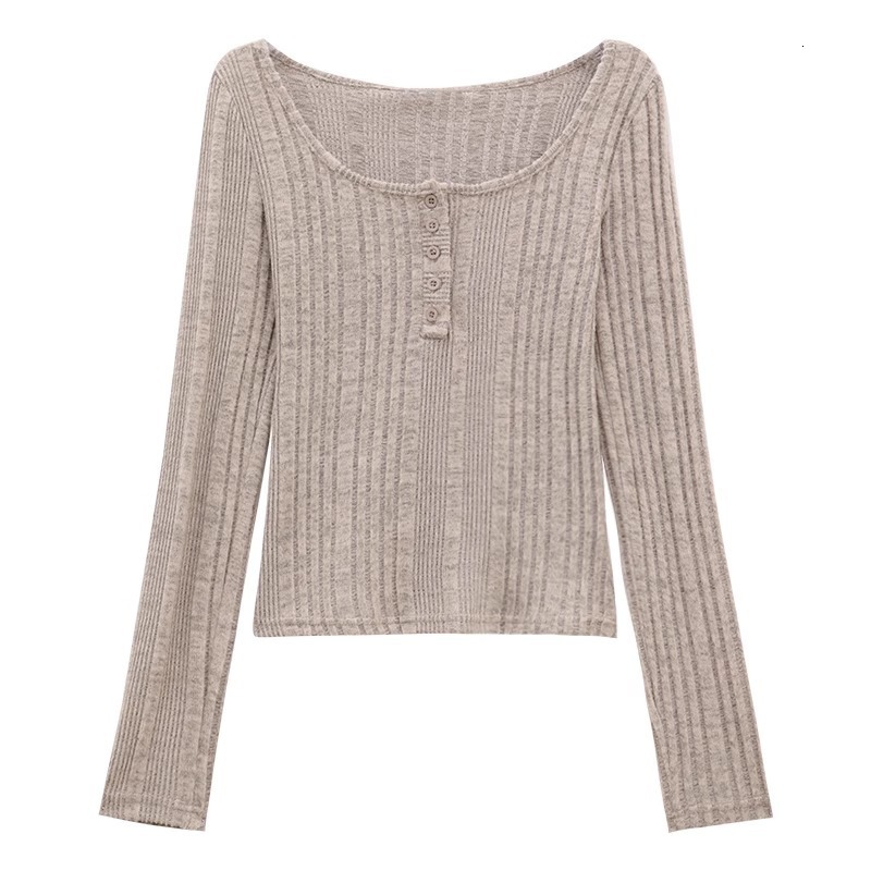 Designer Spring and Autumn Women's New BM Spicy Girl Style Slim Fit Pit Button Half Open Collar Long Sleeve T-shirt Top