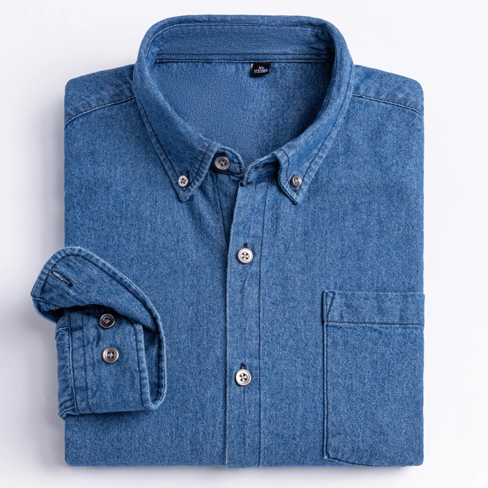 Mens 100% cotton Western style denim pocket shirt long sleeved standard suitable for comfortable durable soft casual washable durable work shirt 24103