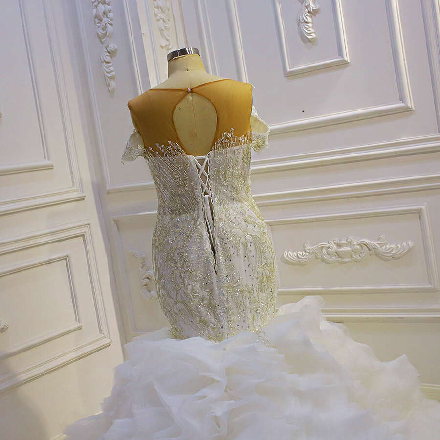 Royal Off The Shoulder Long Sleeve Pearls Mermaid Wedding Dress