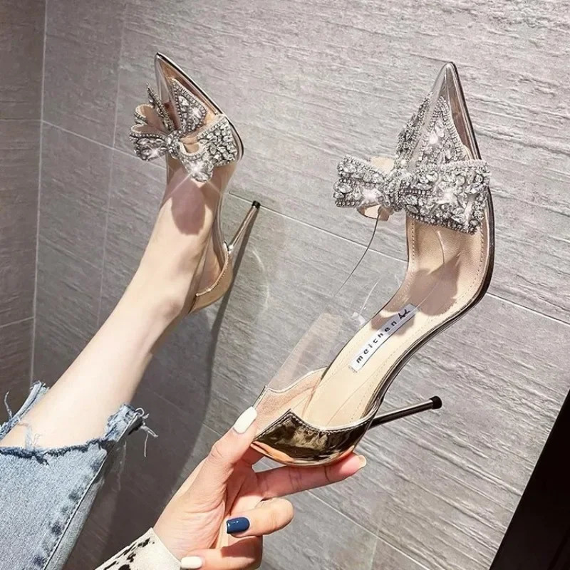 Pointed Crystal Fairy Ladies Wind Sandals Rhinestone Butterfly-knot Transparent High Heel Women Sandals Fashion Shoes 2024 241031