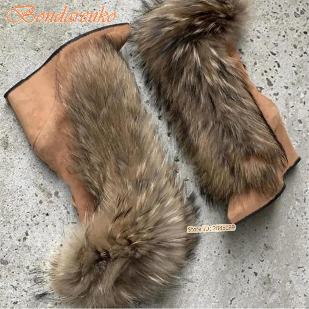 Fur Suede Wedges Pointy Toe Solid Mid Calf Lace Up Straps Boots Women Sexu Shoes Winter Party Designer New Style Fashion