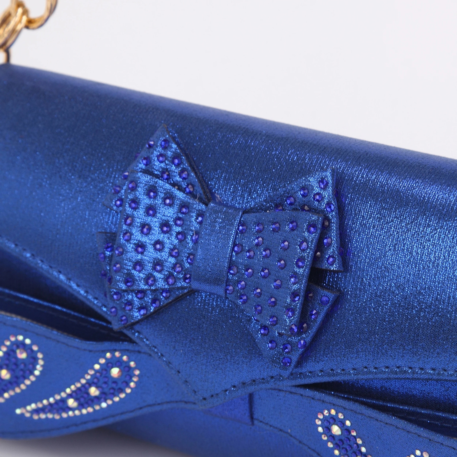 Royal Blue African Women Shoes and Bag Set Peep Toe Sandals with Shinning Crystal for Wedding Party 241030