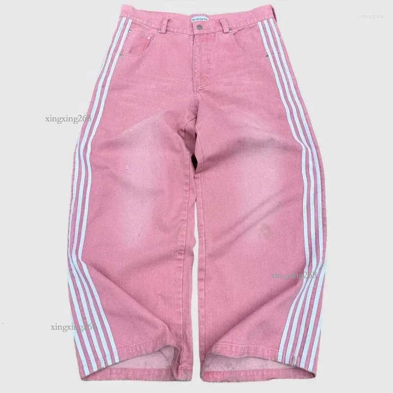 Men's Jeans Y2K Baggy High Quality Embroidered Striped Harajuku Sweatpants Men Women Hip Hop Streetwear Casual Wide Leg Denim Pants