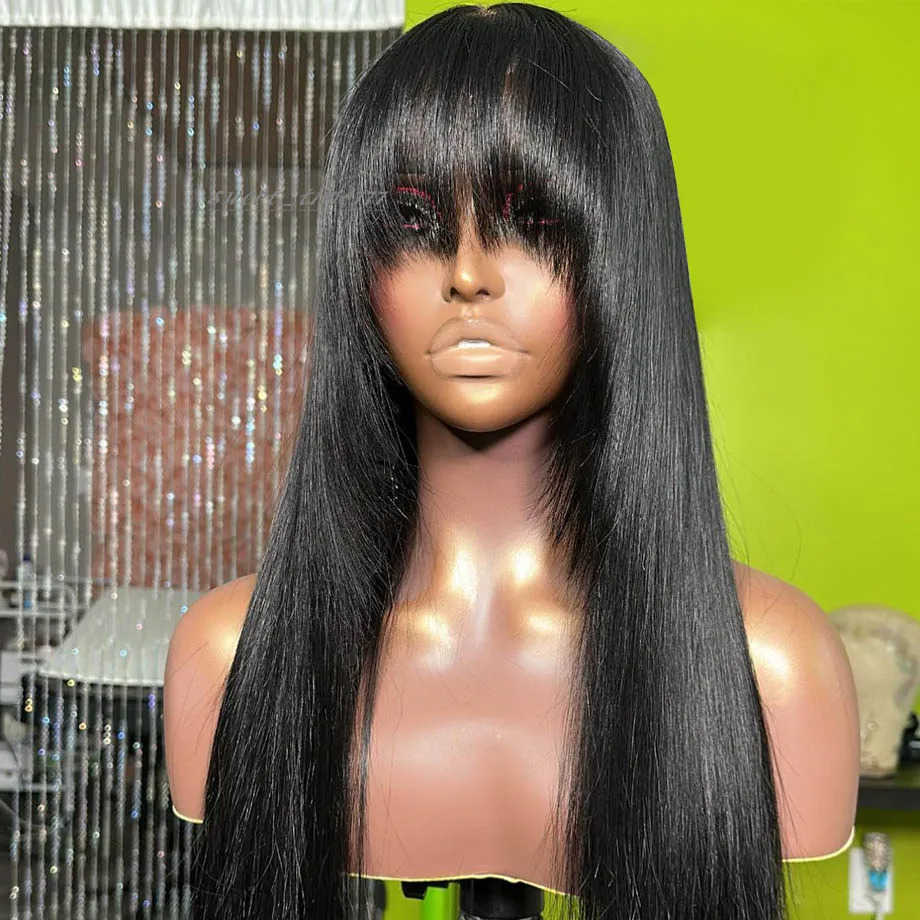 200density Straight Human Hair Wigs with Bangs NATURAL Brazilian Remy Human Hair Wigs Hair 28 Cheap Full Wigs for Women