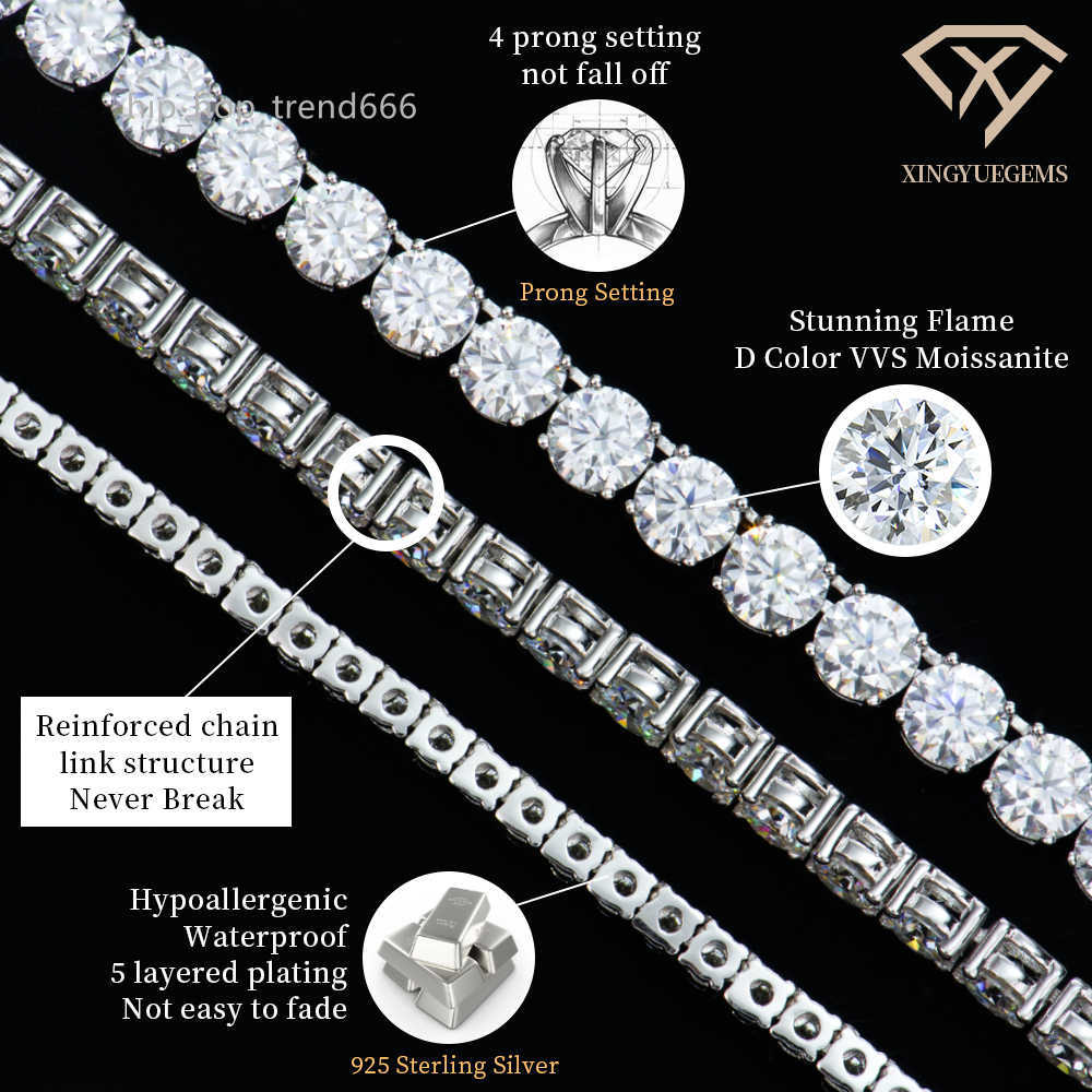 Wholesale Mens and Womens S925 Sterling Silver Tennis Chain Bracelet VVS Lab Moissanite Mossanite Hip Hop Style for Gifts