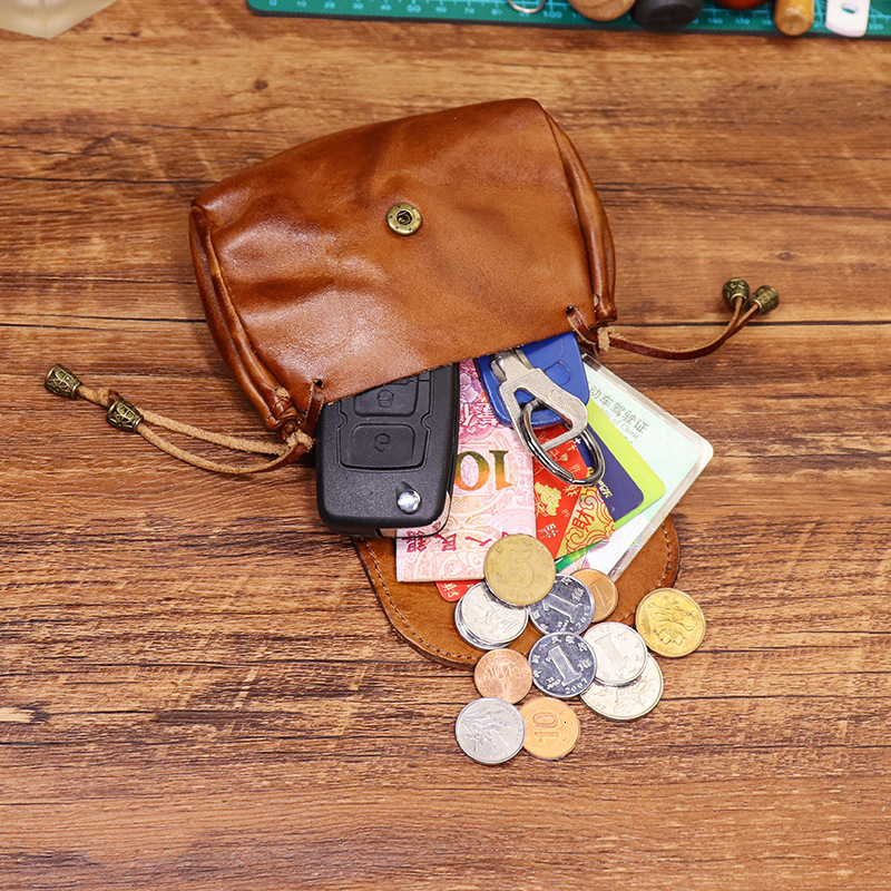 New designer handmade color wiping plant tanning coin purse suitable for women's Chinese style top leather key headphone storage bag