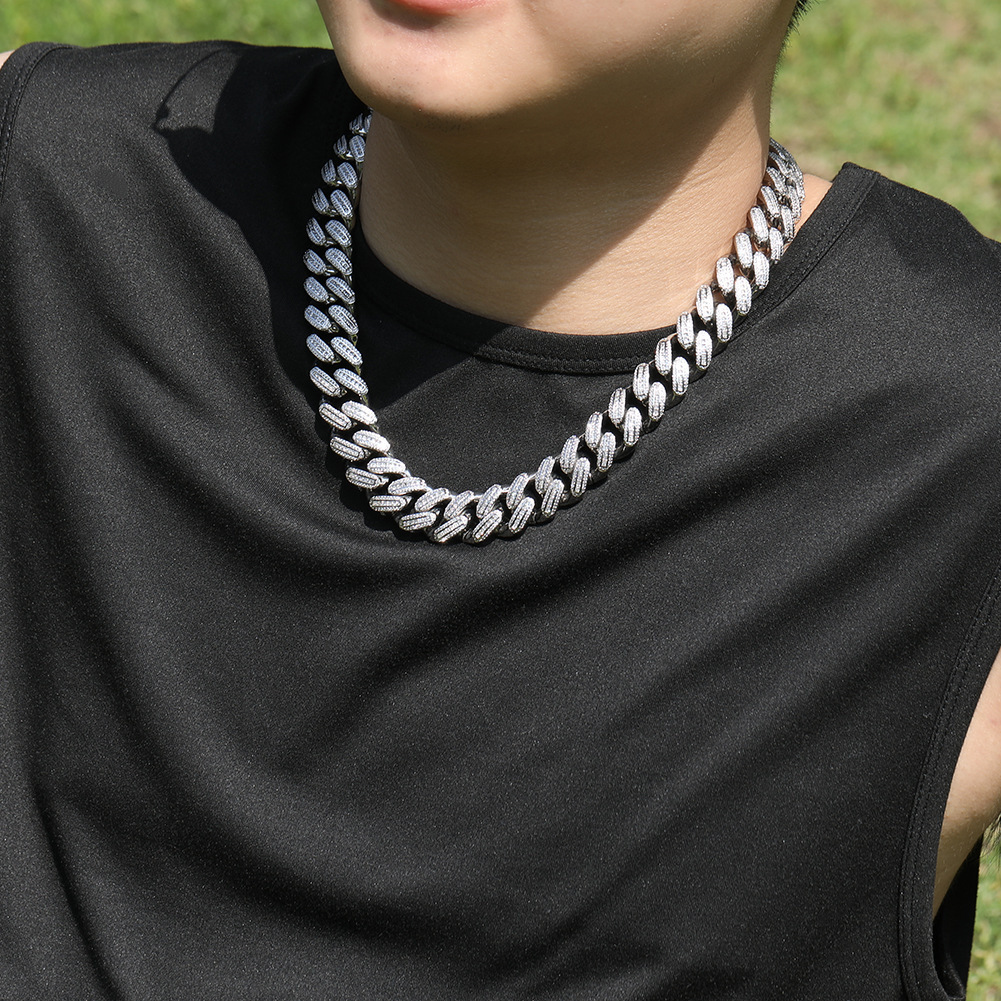 New In Hip Hop Cubic Zirconia 18mm T Square Cuban Link Chain Necklace For Men Punk Rock Grunge 18k Gold Plated Copper Heavy Industry Mens Necklace Rap
