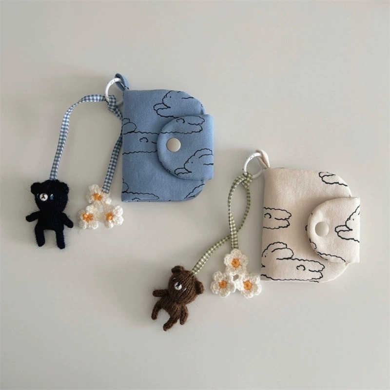 New designer Korean Instagram niche zero wallet cute rabbit multi-layer card flower canvas miscellaneous bag pendant