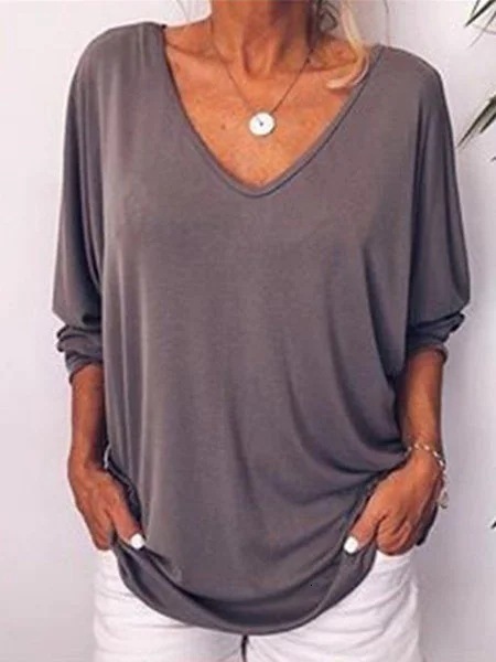 Designer Women's New Bat V-neck Three quarter Sleeve Back Button T-shirt Loose Top 309