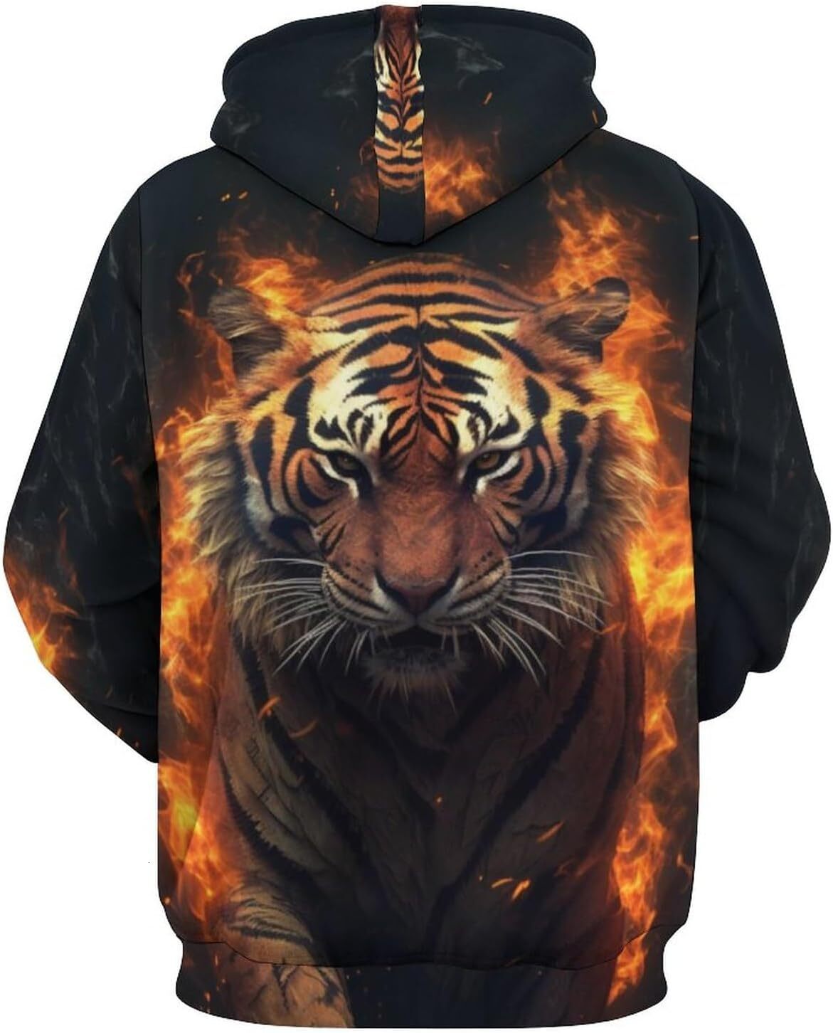 Hoodie for Mens Womens The Tiger with Flame Hoodie Novelty Sweatshirt Pullover Top for Men Graphic Warm Hip Hop cool