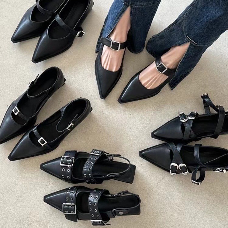 Designer New Women Flat With Buckle Fashion Pointed New Toe Ladies Flats Shoes Sgback Female Sandals Mules