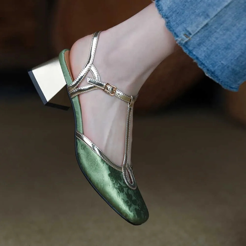 Baotou Women Chunky Square Toe Shoes Autumn Fashion Sexy Sandals 2024 Trend Dress Shoes Pumps Slingback Casual Female 241031