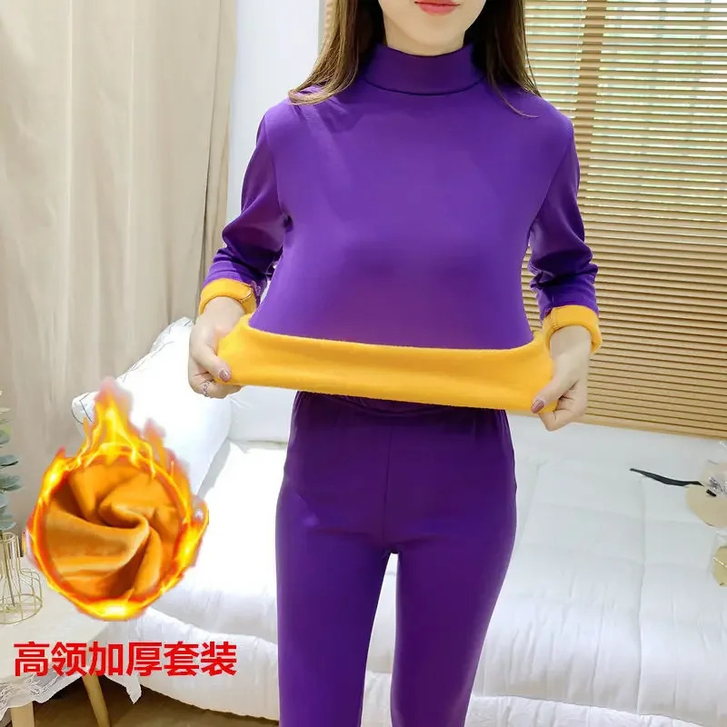 Thermal Underwear Suit Womens High-neck Thickened Plus Velvet Winter Inner Wear Suit Semi-high-neck Bottoming Shirttrousers 241031