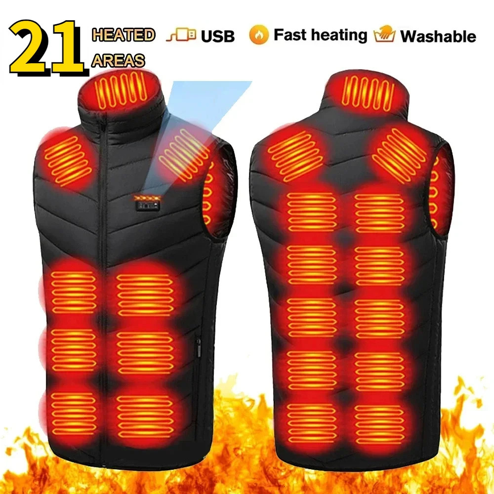 21 Zone Heating Vest Mens USB Infrared Thermal Jacket Smart Heating Clothes Winter Cold-proof Thick Sleeveless Coat Hiking 241031