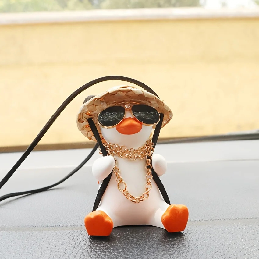 New Car Pendant Cute Anime Little Duck Swing Auto Rearview Mirror Hanging Ornaments Interior Decoraction Accessories For Girls Gifts