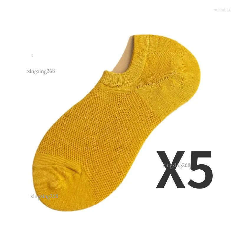 Men's Socks 5 Pair Set Cotton Mesh For Men No Show Invisible Low Cut Summer Silicone Thin Sock Non-Slip Breathable Ankle Comfortable